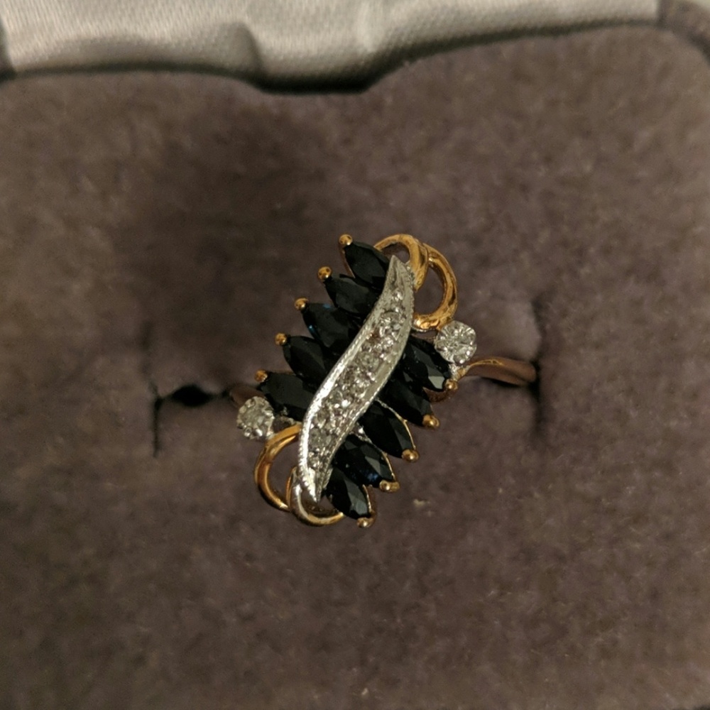 Gold Diamond and Sapphire Cross Ring Elegant